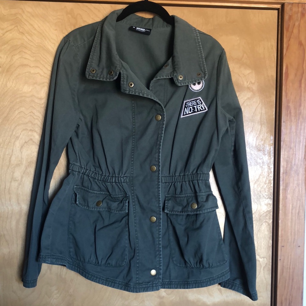 Star Wars Jacket, Military OD Green, Yoda, There Is No Try Patches, Pockets